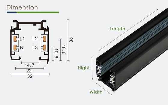 CE RoHS ระบบรางไฟราง 0.5m 1m 1.5m ระบบไฟติดตาม LED