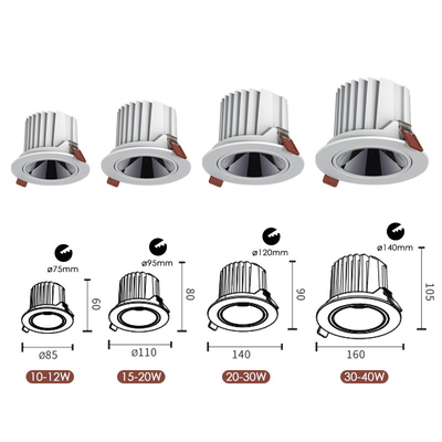 Cob 10W 15w 20W ดาวน์ไลท์ LED หรี่แสงได้ Anti Glare Frameless โคมไฟปิดภาคเรียน