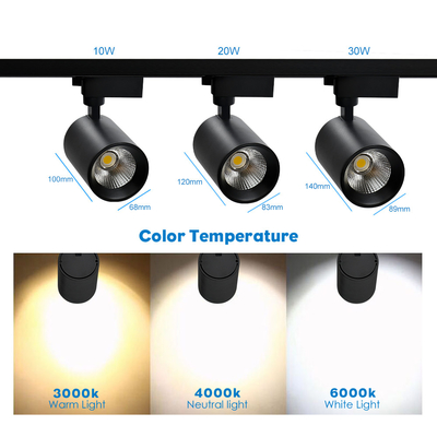 3500K ไฟติดตาม COB สีดำ 10W 20W 30W สำหรับร้านเสื้อผ้า