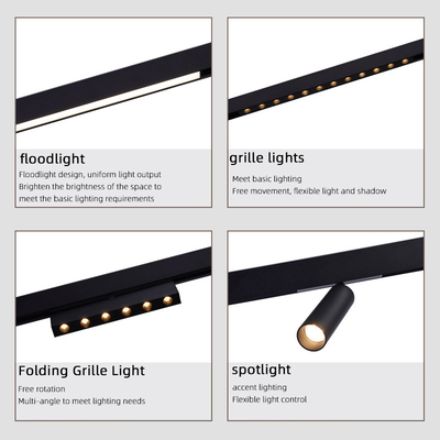 DC 48V Magnetic Track Light ฝังพื้นผิวไฟสปอตไลต์กระจังหน้าแบบฝังตัว