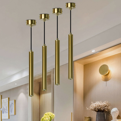 โคมไฟแขวนเพดานซังท่อยาวสีทองสำหรับห้องนั่งเล่นข้างเตียง 10W